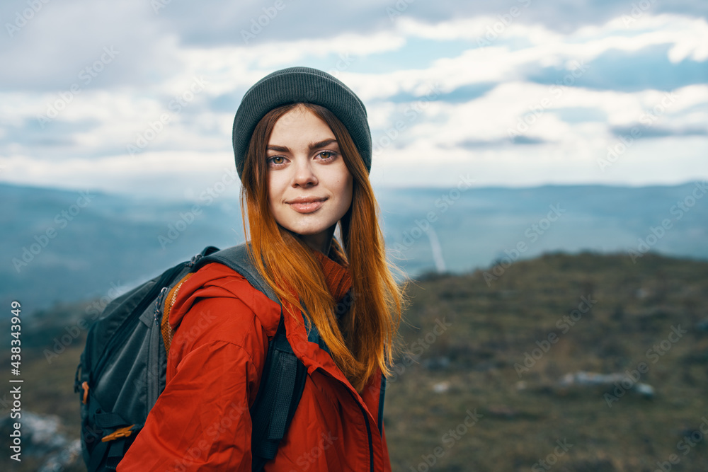 mountains landscape woman vacation adventure backpack tourism model mountains landscape woman vacation adventure backpack tourism model