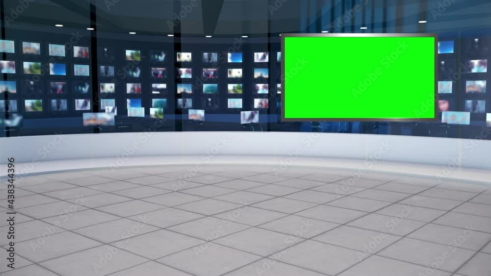 3D Virtual TV Studio News, Backdrop For TV Shows .TV On Wall.3D Virtual News Studio Background, Loop
