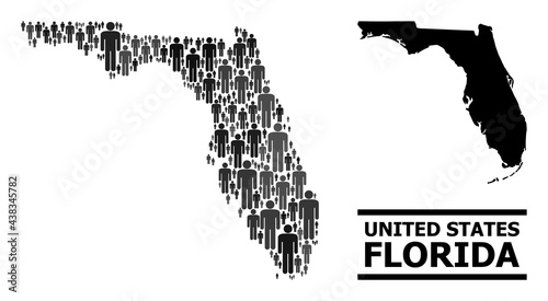 Map of Florida State for national agitprop. Vector demographics abstraction. Concept map of Florida State made of social icons. Demographic concept in dark gray color tinges.