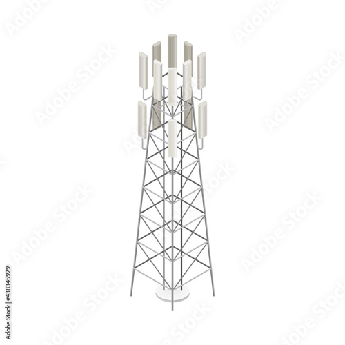 Base or Land Station as Wireless Network Communication Technology Isometric Vector Illustration
