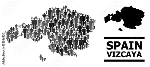 Map of Vizcaya Province for social promotion. Vector population mosaic. Mosaic map of Vizcaya Province constructed of population icons. Demographic scheme in dark grey color tinges.