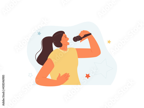Happy singing girl. Hobbies and leisure, music and creativity. Vector illustration photo