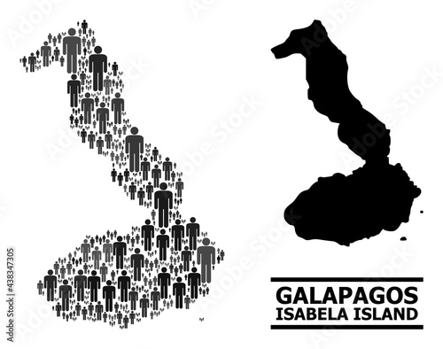 Map of Galapagos - Isabela Island for political agitation. Vector nation mosaic. Mosaic map of Galapagos - Isabela Island designed of population pictograms.