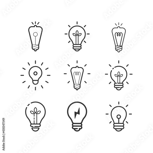 Idea  business line icon set. Creative. Light bulb. Electricity