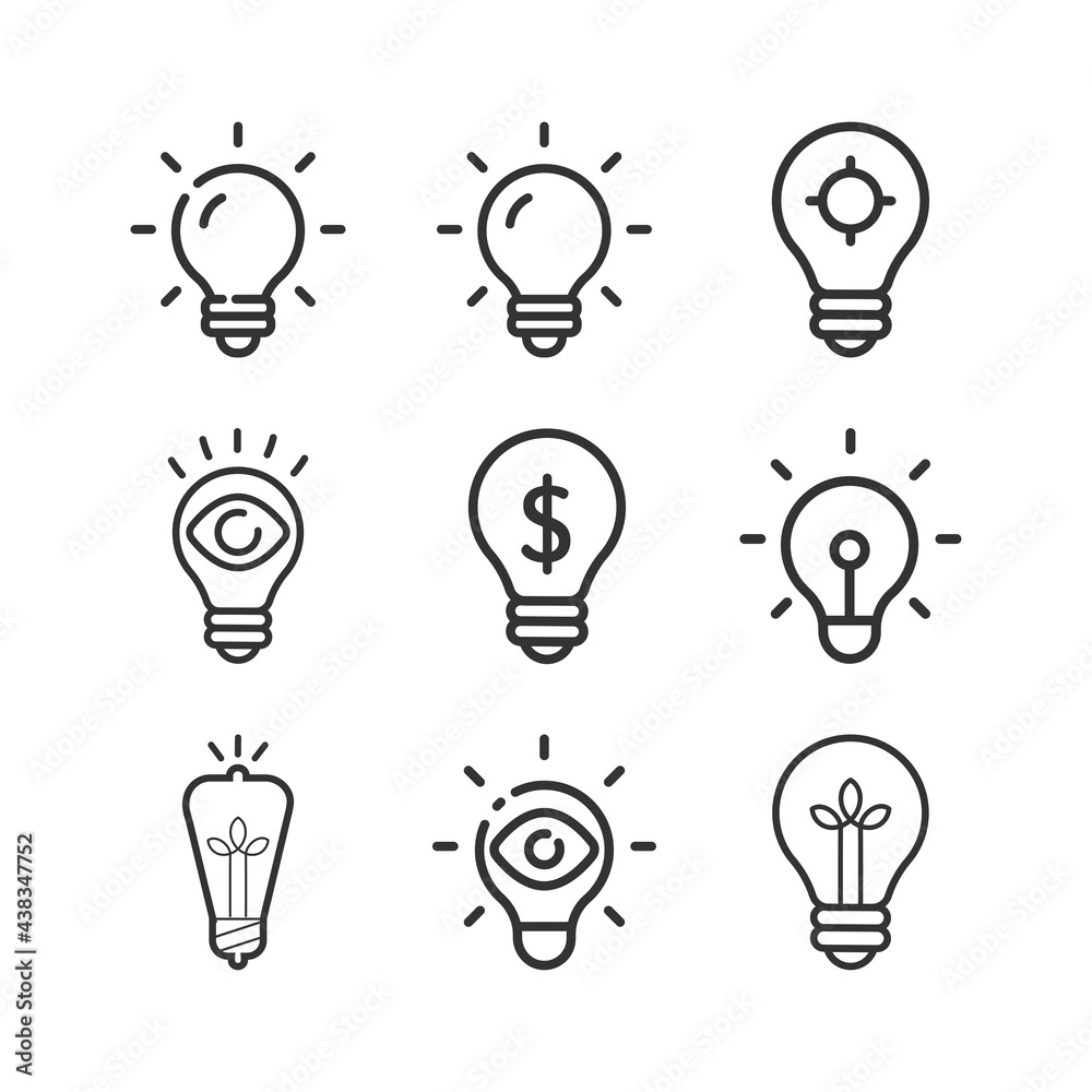 Idea, business line icon set. Creative. Light bulb. Electricity Idea, business line icon set. Creative. Light bulb. Electricity