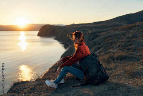 woman outdoors fresh air travel freedom horizon recreation