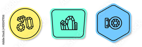 Set line Gem stone, and Jewelry store. Colored shapes. Vector
