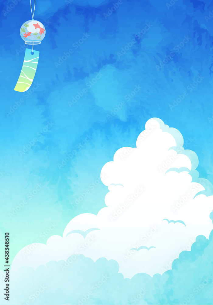 夏の入道雲と風鈴の爽やかなベクターイラストフレーム背景 Stock Vector Adobe Stock