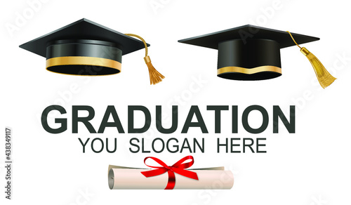 high school or university graduate cap isolated on white background 3d vector graduation ceremony cap student black education hat Congratulations on your graduation success in study
