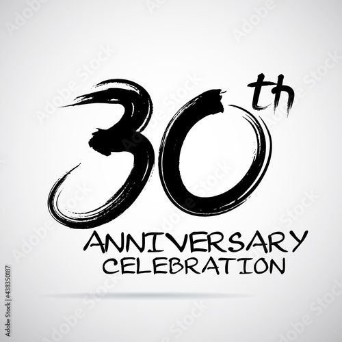 Vector Brush Calligraphy 30 years anniversary Sign Isolated on Grey Background