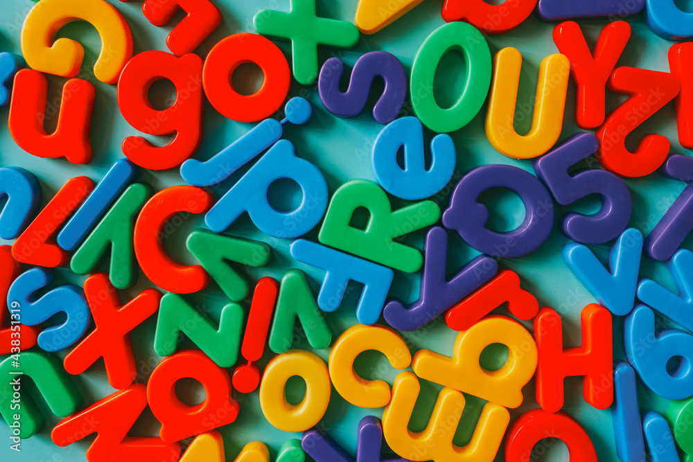 Colorful alphabet letters on a table