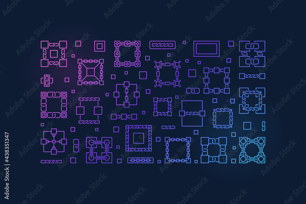 Fototapeta premium Block Chain concept horizontal colored banner. Vector illustration