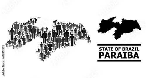 Map of Paraiba State for politics agitation. Vector demographics mosaic. Concept map of Paraiba State constructed of crowd items. Demographic concept in dark grey color variations.