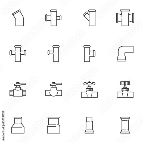 Plumbing related line icons set