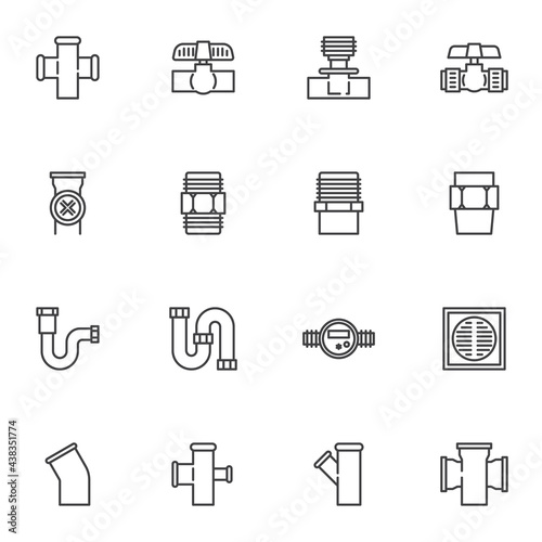 Plumbing equipment line icons set