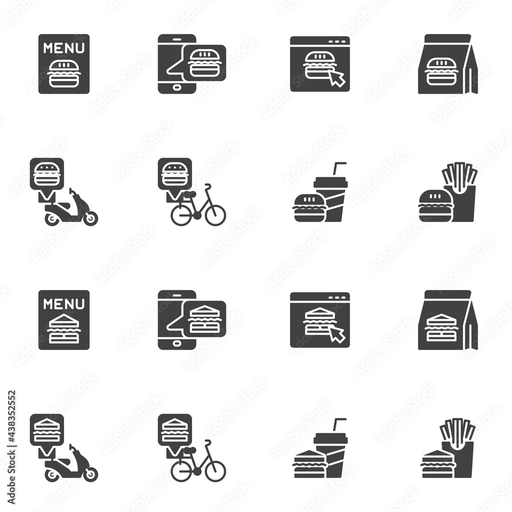 Fast food delivery vector icons set