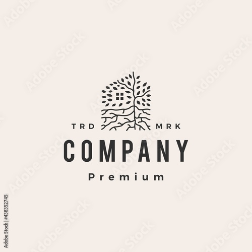 tree house root hipster vintage logo vector icon illustration