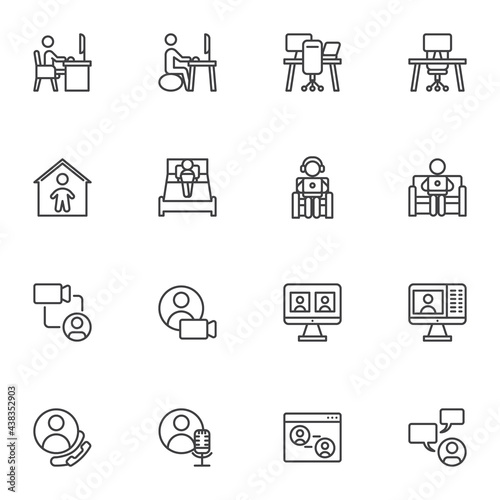Work from home line icons set