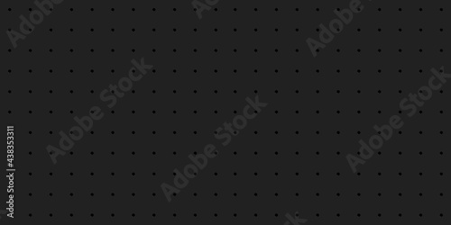 Black peg board perforated texture background material with round holes horizontal seamless pattern board vector illustration. Wall structure for working bench tools. © Konstantin