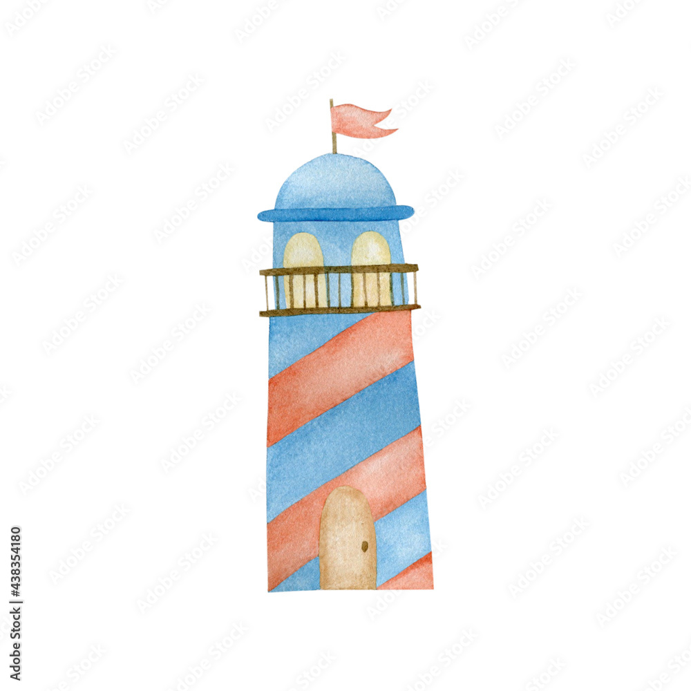 Watercolor lighthouse isolated on white background.