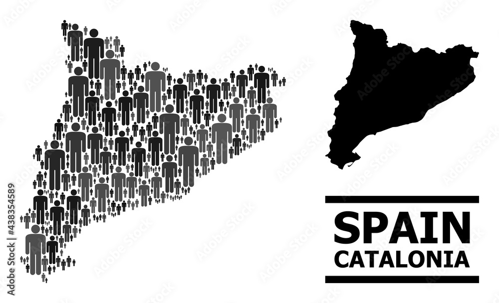 Map of Catalonia for political promotion. Vector population mosaic. Mosaic map of Catalonia done of population pictograms. Demographic concept in dark gray color tints.