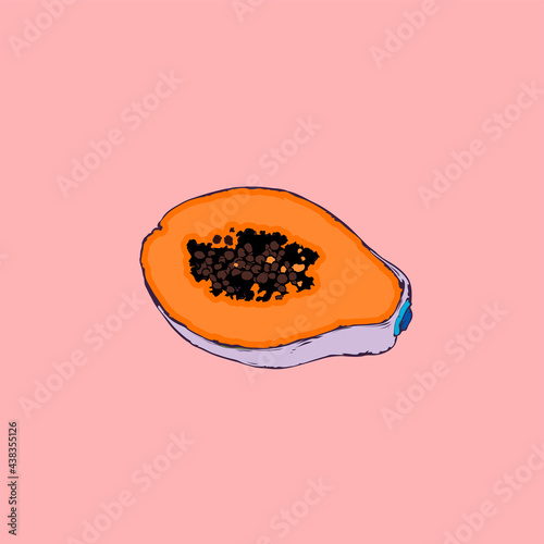 Sliced pastel color papaya on pink background