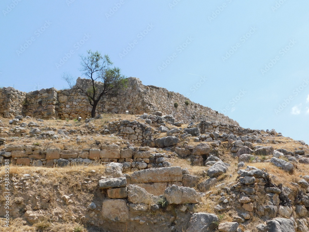 View of the walls of ancient prehistoric citadel of Mycenae