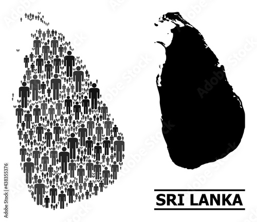 Map of Sri Lanka for social applications. Vector population collage. Concept map of Sri Lanka combined of social icons. Demographic concept in dark grey color tones.