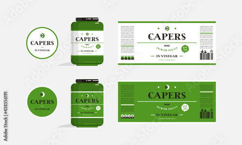 Label design for packaging of capers in vinegar