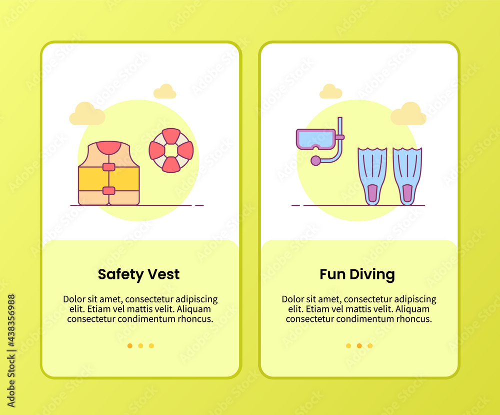 Fototapeta premium safety vest fun diving campaign for onboarding mobile apps application banner template with filled color style
