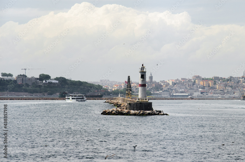 Lighthouse on the pier istanbul stock photo