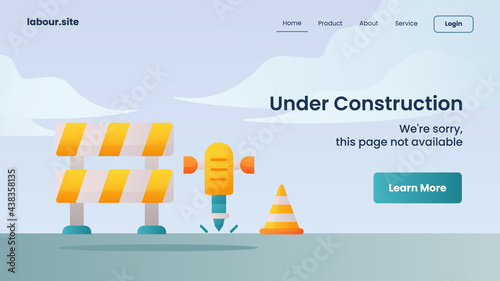 under construction campaign for web website home homepage landing page banner template with color cartoon flat style