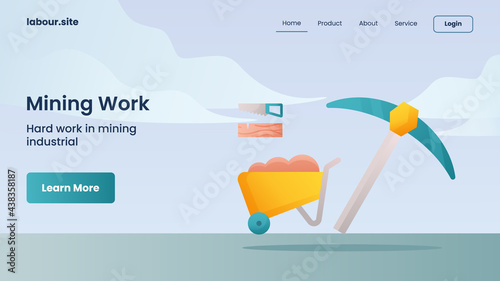 mining work campaign for web website home homepage landing page banner template with color cartoon flat style