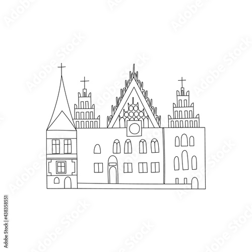 Vector line hand drawn illustration with The Old Town Hall. Wroclaw, Poland. Old town. Market Square. Gothic landmarks of the city © Olga Miraniuk