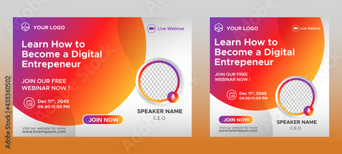 Digital Business Entrepeneur live webinar banner invitation and social media post template. Business webinar invitation design. Vector EPS	
