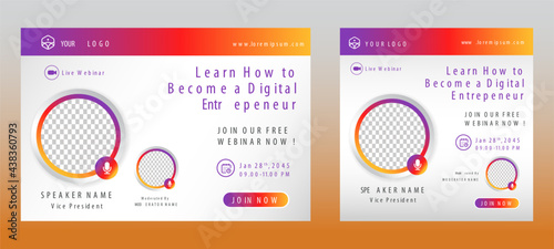 Digital Business Entrepeneur live webinar banner invitation and social media post template. Business webinar invitation design. Vector EPS	
