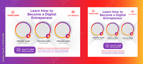 Digital Business Entrepeneur live webinar banner invitation and social media post template. Business webinar invitation design. Vector EPS	
