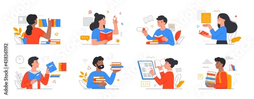 Set of people literature fans