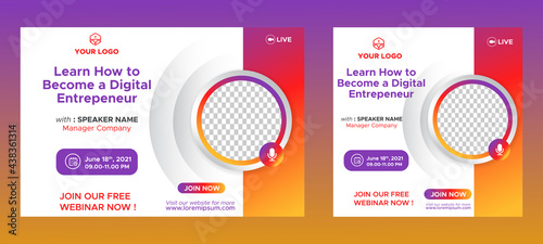 Digital Business Entrepeneur live webinar banner invitation and social media post template. Business webinar invitation design. Vector EPS	

