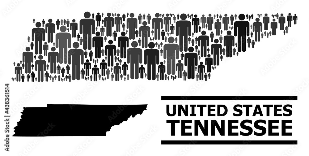 Map of Tennessee State for politics doctrines. Vector population abstraction. Concept map of Tennessee State combined of population icons. Demographic concept in dark gray color variations.
