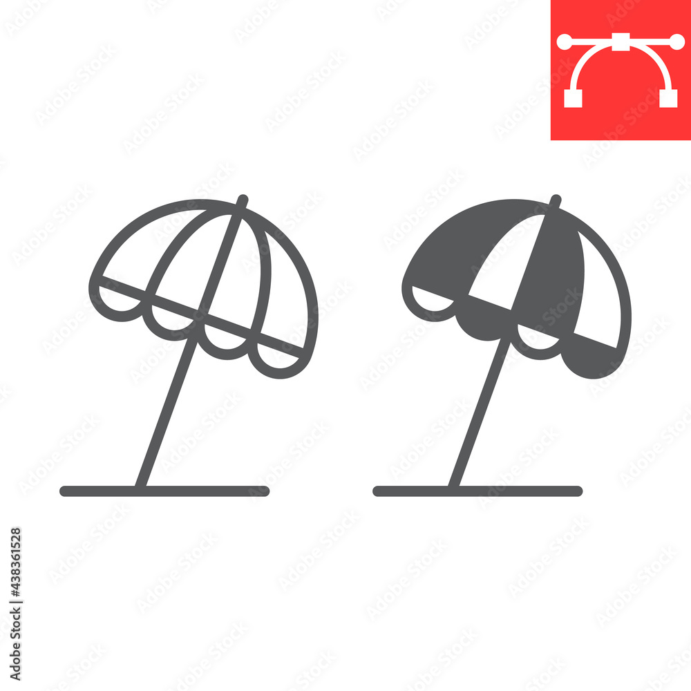 Beach umbrella line and glyph icon Beach umbrella line and glyph icon
