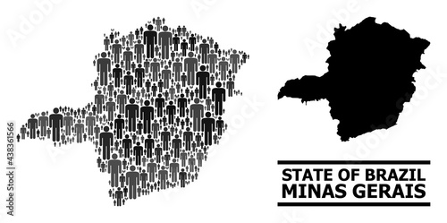 Map of Minas Gerais State for demographics projects. Vector population mosaic. Mosaic map of Minas Gerais State designed of crowd elements. Demographic concept in dark gray color shades.