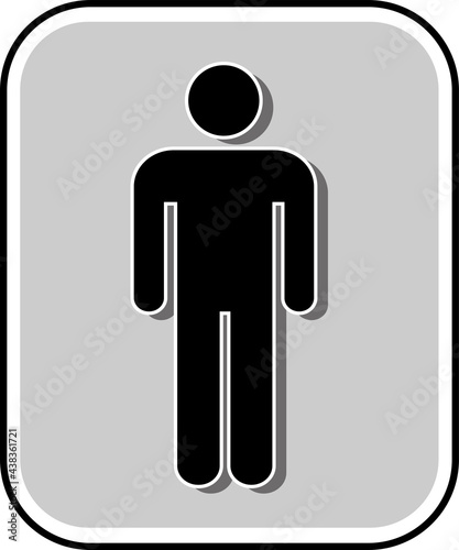 The sign of the toilet . The symbol of the man badge. Vector illustration. A black symbol in a frame on a gray background.