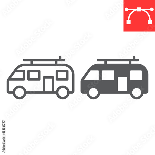 Surfer van line and glyph icon
