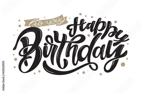 Happy Birthday. Beautiful greeting card poster with calligraphy black text Word star fireworks. Hand drawn, design elements. Handwritten modern brush lettering on a white background isolated vector.