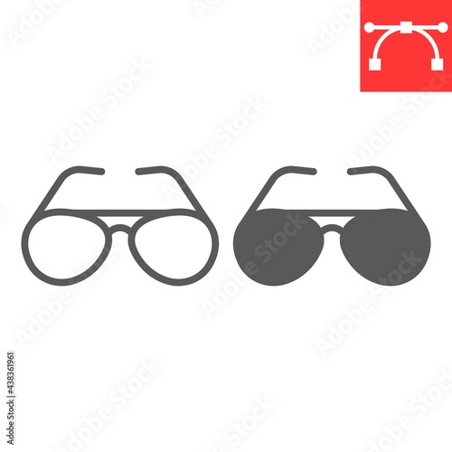Sun glasses line and glyph icon