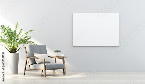 Fototapeta Naklejka Na Ścianę i Meble -  3d rendering of mock up Interior design for living room with picture frame on white wall