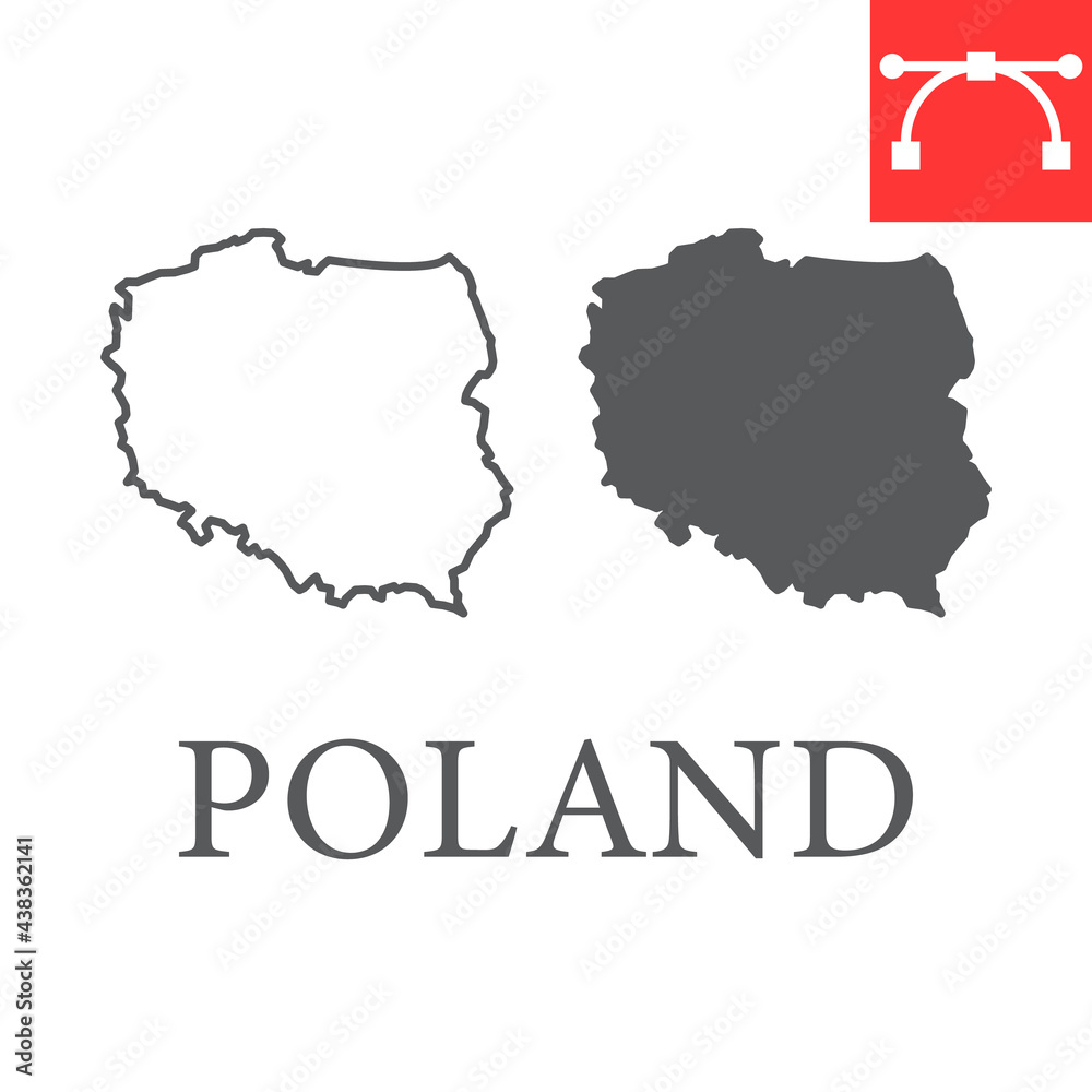 Map of Poland line and glyph icon