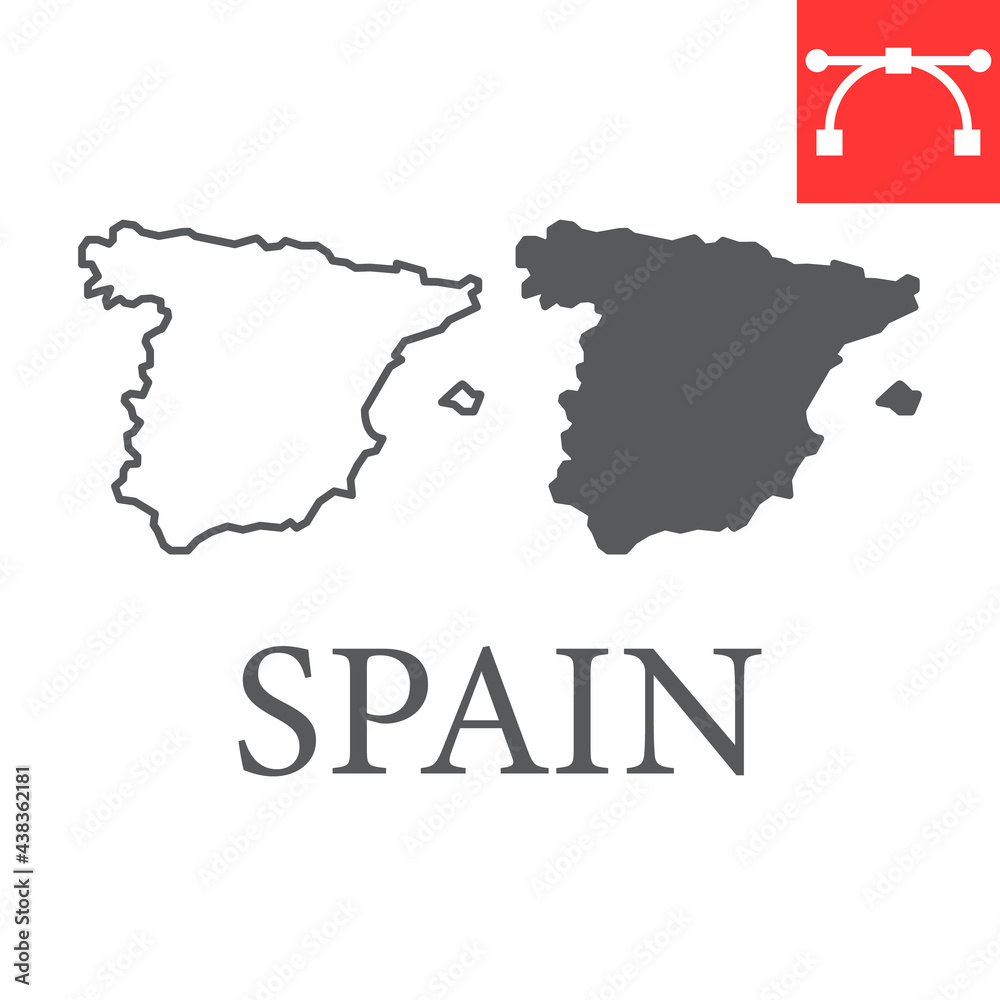 Map of Spain line and glyph icon