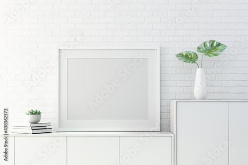 Fototapeta Naklejka Na Ścianę i Meble -  3d rendering of mock up Interior design for living room with picture frame on white wall